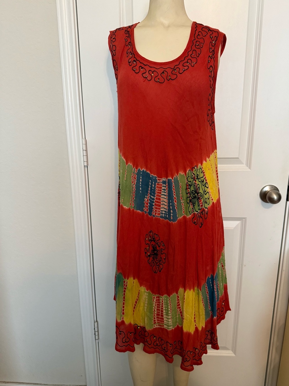 India Boutique Orange Floral Embroidered with Beads 100% Rayon Dress